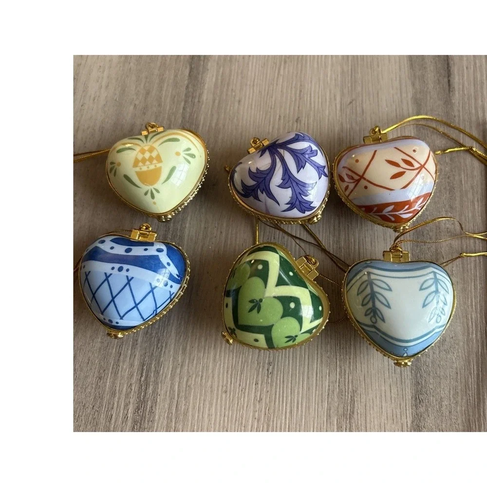 6 Valerie Parr Hill Heart Xmas Trinket Box Locket Ornaments Faith Laughter Peace
